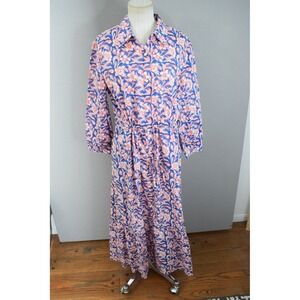 J. MCLAUGHLIN Foley Floral Dress Large Print Button Front Maxi Red Navy New